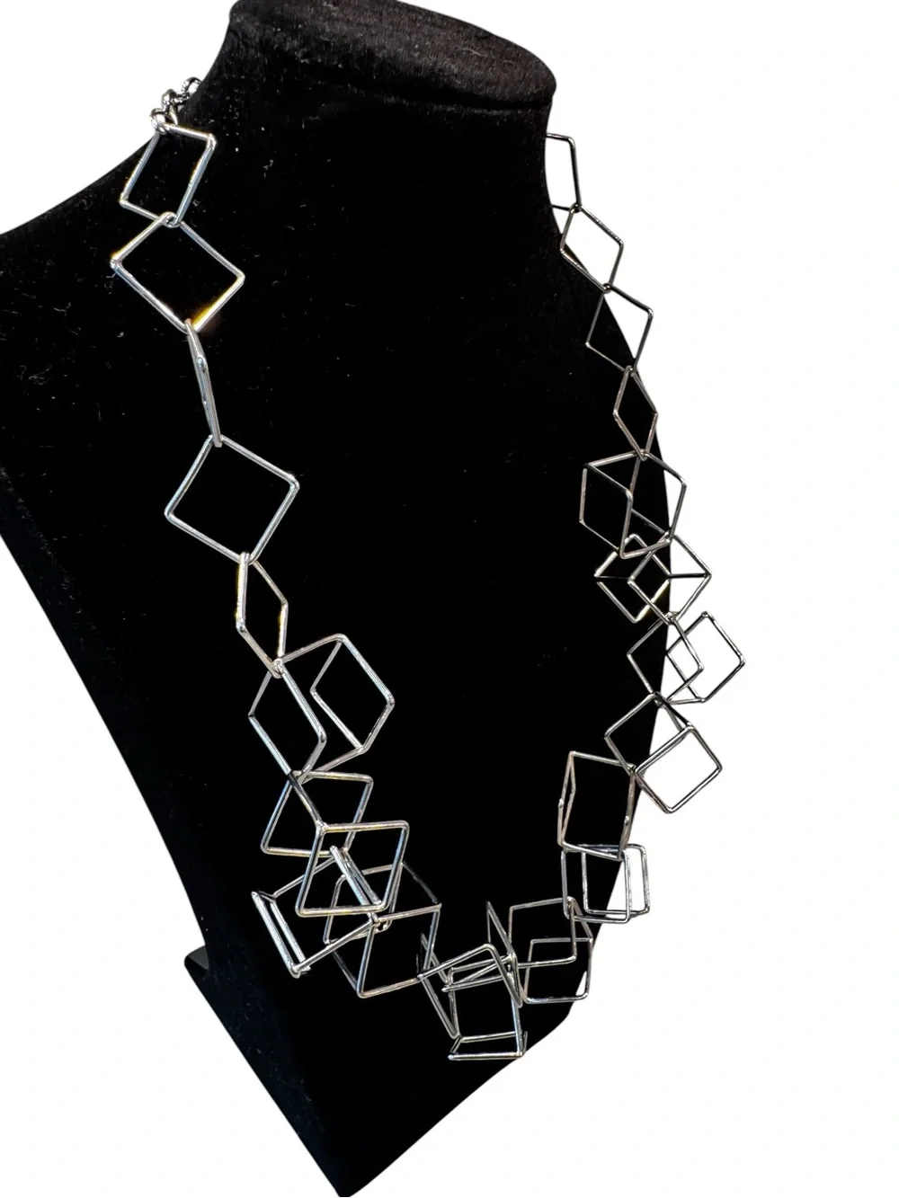 1986 Vintage Geometric Linked Silver Open Cube Necklace